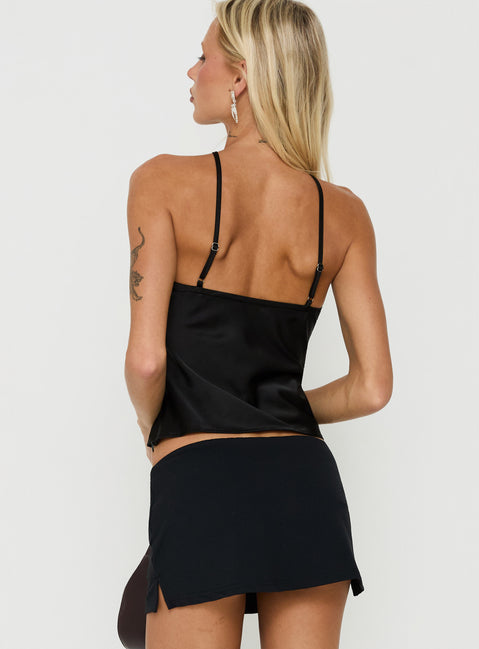 Brioney Arrowneck Lace Trim Top Black