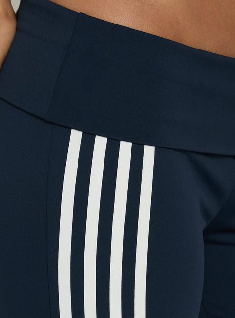 Highlighting detail of Layover Straight Leg Pants Navy Stripe in womens-regular-pants with mid-rise waist Princess Polly
