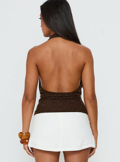 Auralie Plunge Neck Halter Top Brown