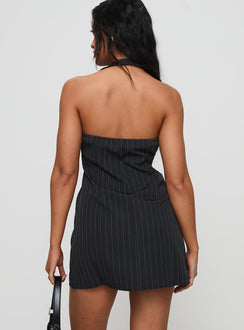 back view of model wearing Princess Polly Fenny Mini Dress Pinstripe Plunger 