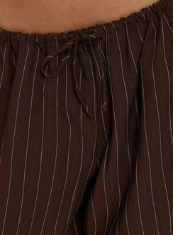 Crafted from premium fabric, the Bungala Oversized Relaxed Pants Brown Pinstripe womens-regular-pants with mid-rise detail Princess Polly
