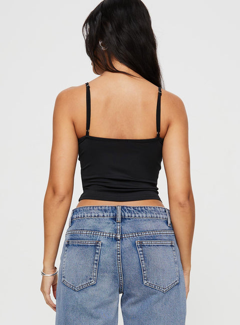 back view of model wearing Princess Polly Star Girl Cami Black Sleeveless Square Neck 