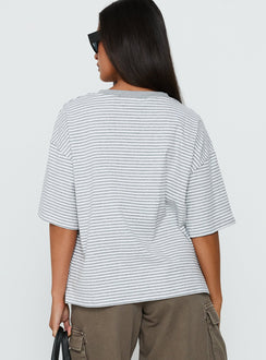 Settle Down Short Sleeve Top Grey / White Stripe