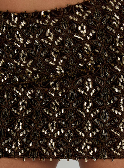 product Princess Polly Zaraya Sequin Mini Skirt Brown Mini Skirts 