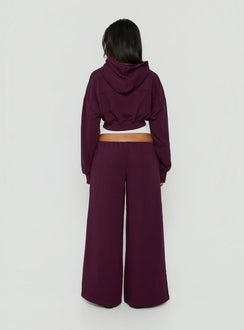 Styled in Kaeya Fleece Wide Leg Low Rise Pants Plum womens-regular-pants back view of model wearing Princess Polly
