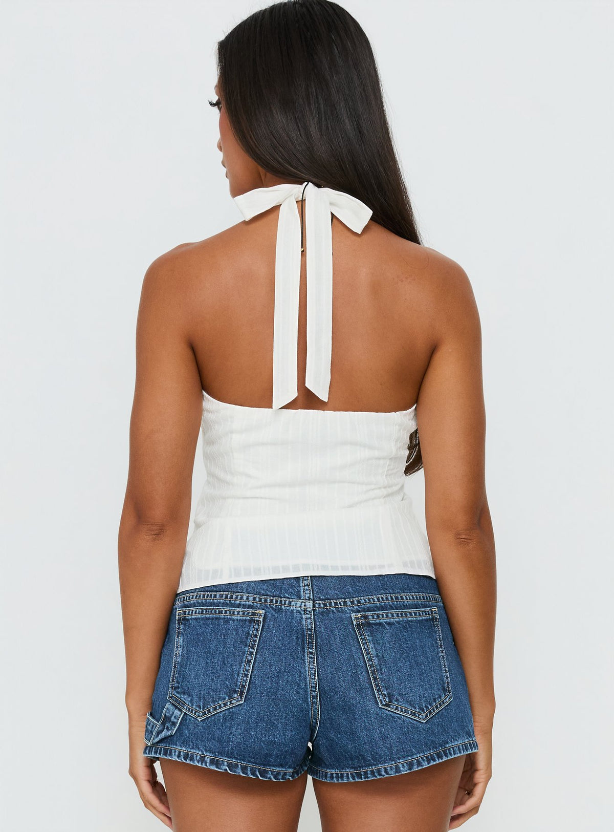 Alaskah Textured Halter Top White