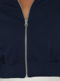 Capturing the Lanna Fleece Zip Through Cropped Hoodie Navy womens-jumpers with short length and silver zipper detail Princess Polly