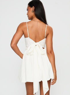 back view of model wearing Princess Polly Angel Wings Tie Up Mini Dress White Scoop Neck 
