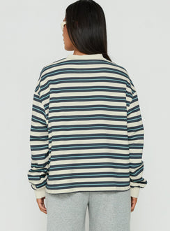 Explore the Opollo V Neck Jumper in Blue Multi Stripe womens-jumpers with oversized fit and long sleeves back view of model wearing Princess Polly