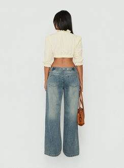 Designed with Karlos Low Rise Cinched Baggy Jeans Vintage Mid Blue Wash womens-jeans in low-rise back view of model wearing Princess Polly