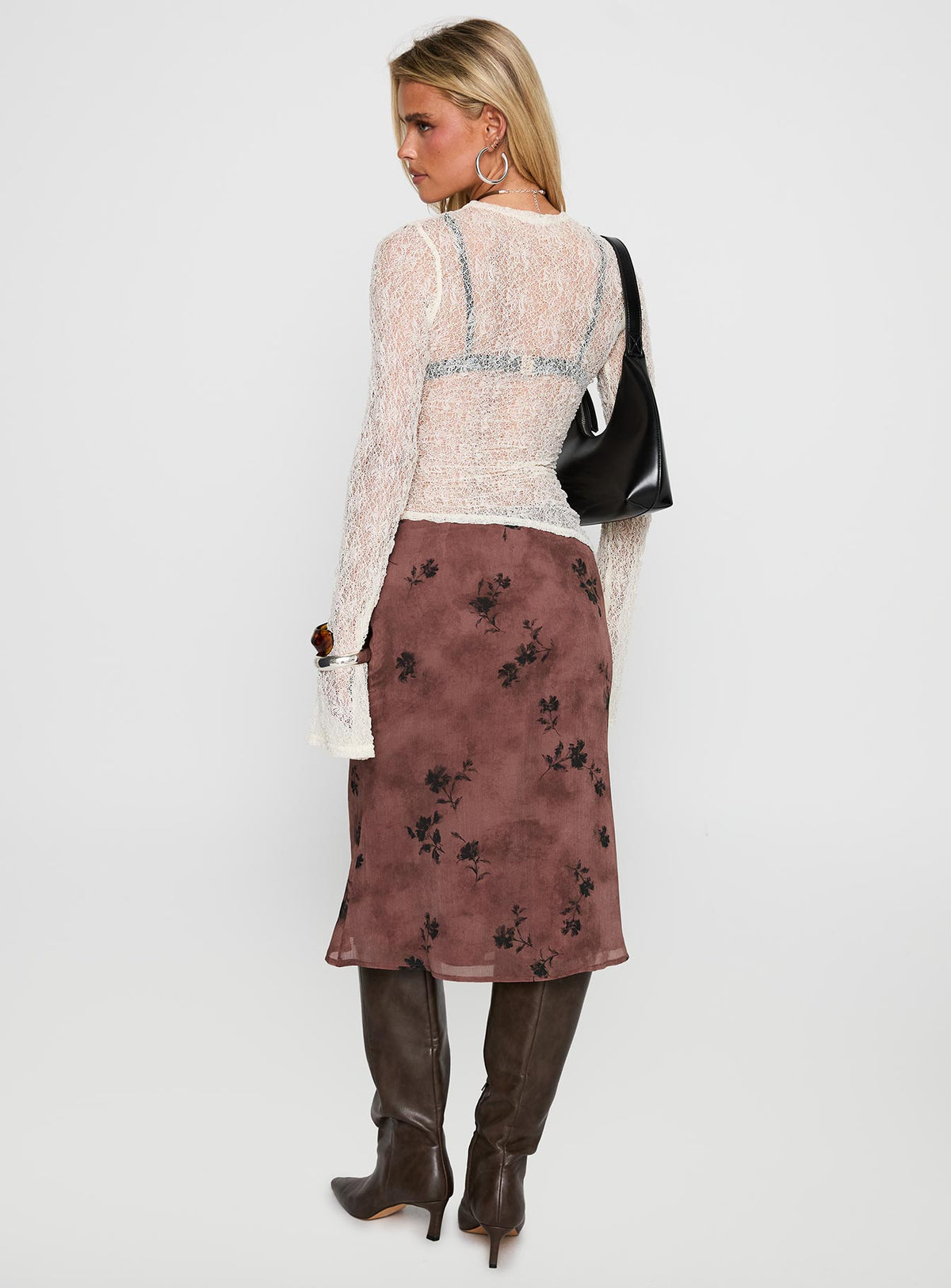 back view of model wearing Princess Polly Moses Midi Skirt Multi Midi Skirts Skirts 