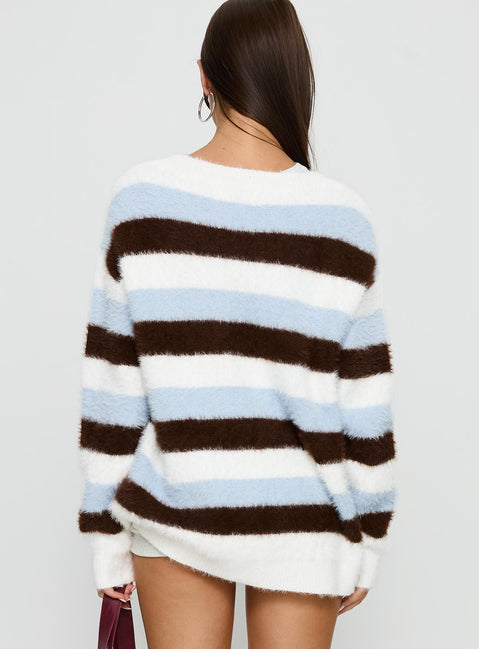 back view of model wearing Princess Polly Kordhelia Knit Jumper Multi Stripe Long 