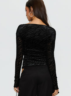 Vila Lettuce Trim Long Sleeve Top Black Zebra
