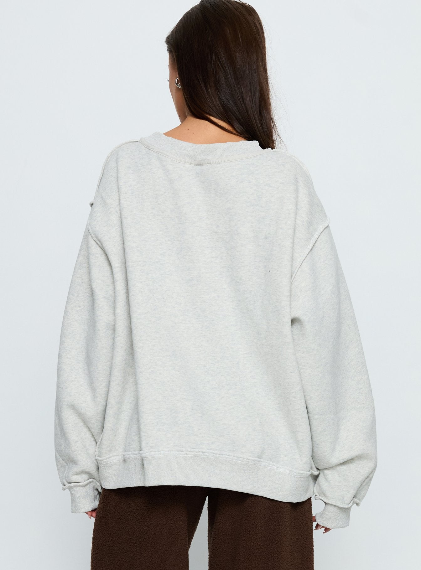 back view of model wearing Princess Polly When In Indiana Jumper Grey 