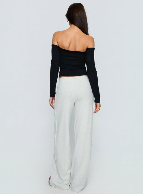 back view of model wearing Princess Polly Ascenda Straight Leg Track Pant Grey Marle Mid Rise Pants 