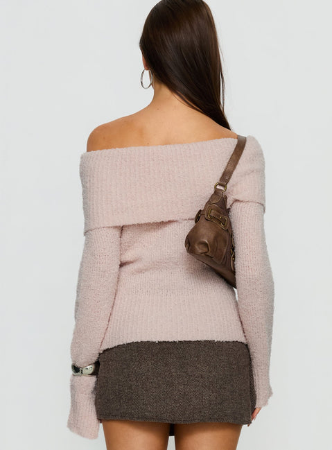 back view of model wearing Princess Polly Adelyne Tweed Mini Skirt Brown Mini Skirts 