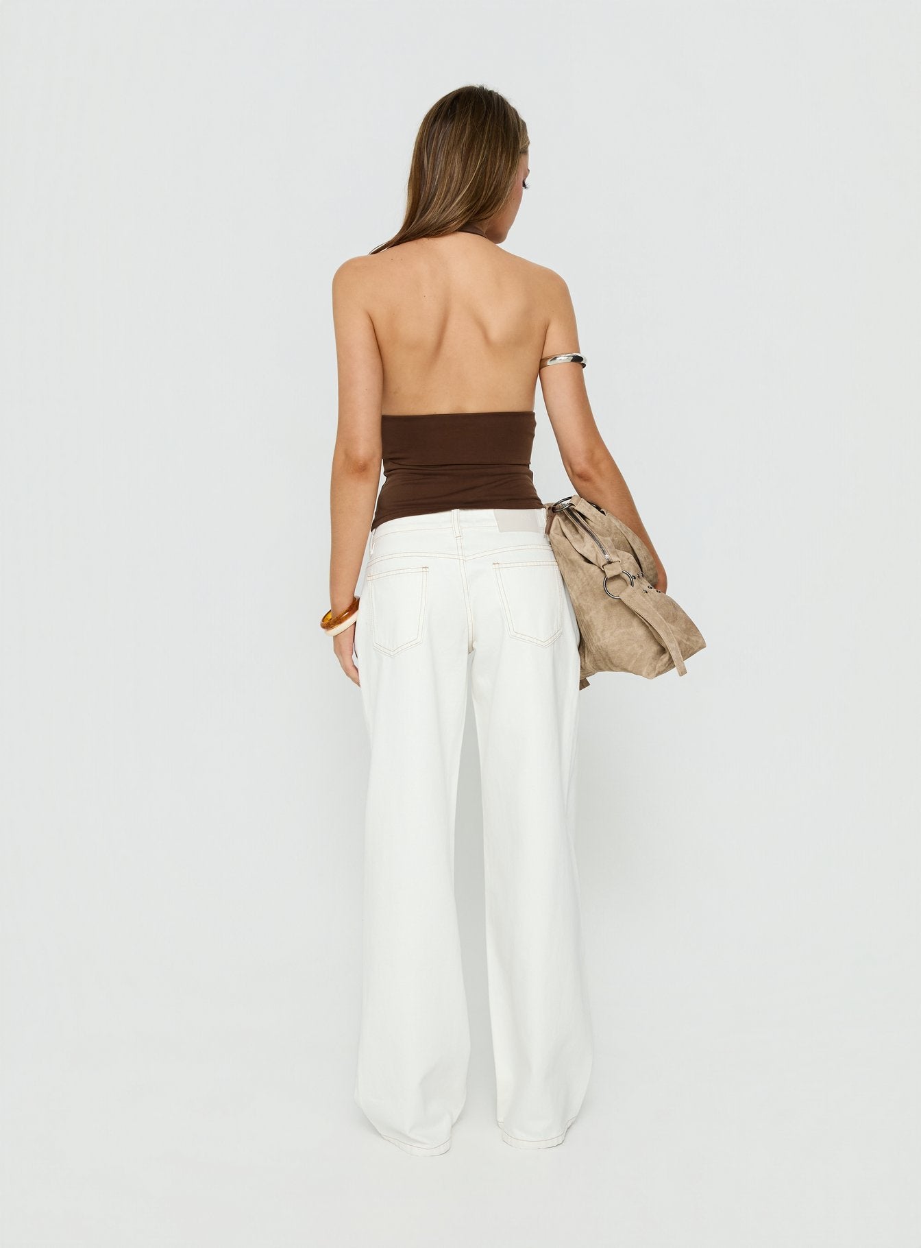 Designed with Tidal Wave Low Rise Straight Leg Jeans Cream in womens-jeans featuring low-rise waist back view of model wearing Princess Polly