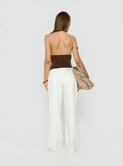 Designed with Tidal Wave Low Rise Straight Leg Jeans Cream in womens-jeans featuring low-rise waist back view of model wearing Princess Polly