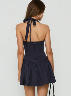 Esatora Halter Flare Mini Dress Navy