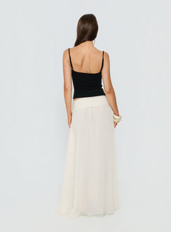 back view of model wearing Princess Polly Kaledia Chiffon Draped Maxi Skirt Cream Maxi Skirts 