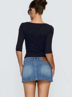 Baxon Low Rise Micro Denim Skort Mid Blue Wash