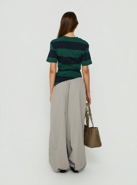 Presenting the Your Orbit Nylon Baggy Pants Grey womens-regular-pants in high-rise back view of model wearing