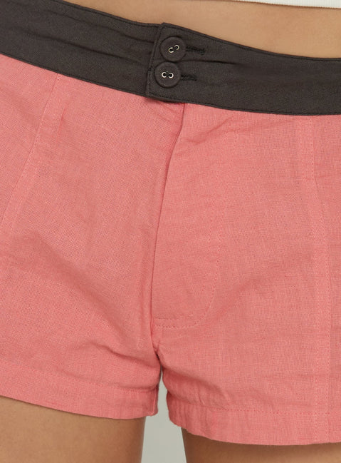 Daphnee Contrast Waist Mini Shorts Coral / Brown