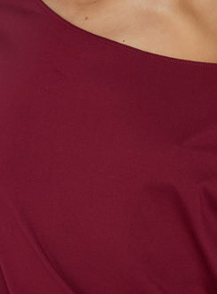 Ellah One Shoulder Drapey Mini Dress Wine