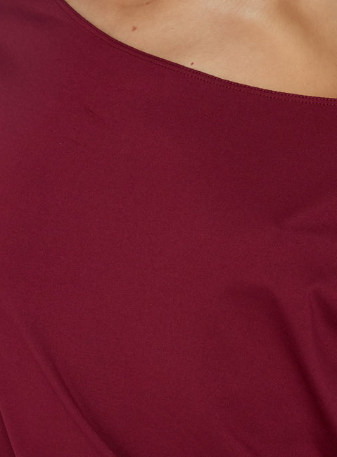 Ellah One Shoulder Drapey Mini Dress Wine