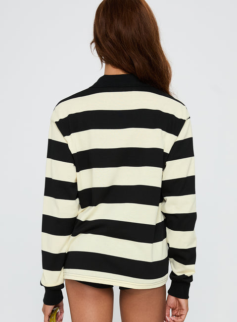 back view of model wearing Princess Polly Nautica Jersey Ink Stripe Longline Jumpers Jumpers 