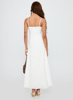 back view of model wearing Princess Polly Harkonnen Maxi Dress White Plunger 
