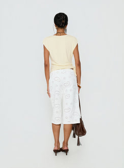 back view of model wearing Princess Polly Roda Anglaise Longline Shorts White Mid Rise Pants 