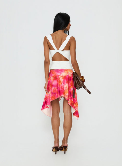 back view of model wearing Princess Polly Kimberlee Asymmetrical Midi Skirt Multi 