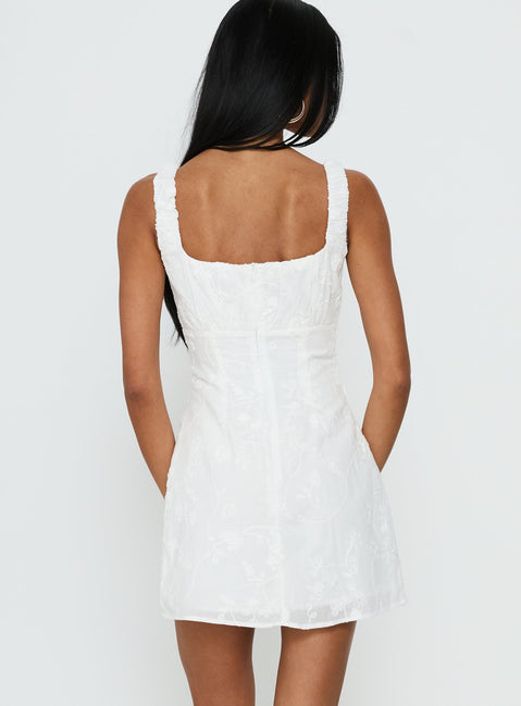 Donnamarie Embroidered Mini Dress White