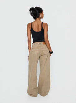 back view of model wearing Princess Polly Naylor Mid Rise Wide Leg Jeans Light Brown Wash Mid Rise Jeans 