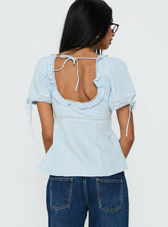 Indianah Pleat Lace Panel Blouse Top Blue