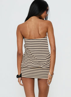 Karalee Strapless Blouson Mini Dress Charcoal / Cream Stripe