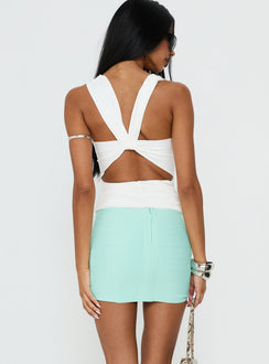 back view of model wearing Princess Polly Justina Bandage Mini Skirt Jelly Mint Mini Skirts 