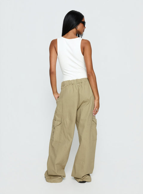 Designed with Sylene Pocket Detail Cargo Pants Khaki in womens-regular-pants with high-rise back view of model wearing Princess Polly