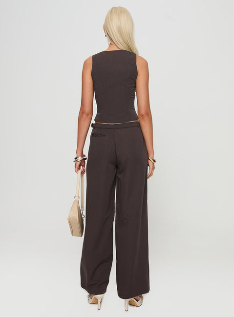 back view of model wearing Princess Polly Miku Pants Brown Mid Rise 