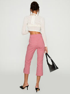 back view of model wearing Princess Polly Mignonette Capri Pant Red Gingham 