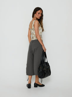 Presenting the Relaxer 3/4 Cargo Pants Charcoal in womens-regular-pants with mid-rise back view of model wearing Princess Polly