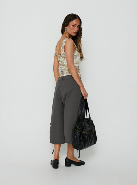 Presenting the Relaxer 3/4 Cargo Pants Charcoal in womens-regular-pants with mid-rise back view of model wearing Princess Polly