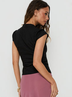 Ellisea Cap Sleeve Tie Detail Top Black