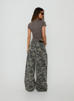 Introducing the Naylor Mid Rise Wide Leg Jeans Camo in womens-jeans featuring belt back view of model wearing Princess Polly