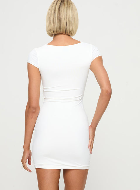 back view of model wearing Princess Polly Clyne Mini Dress White Sweetheart Neckline 