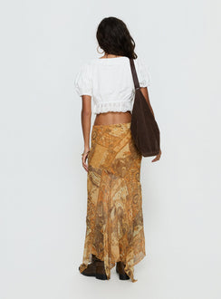 back view of model wearing Princess Polly Lyanna Hanky Hem Maxi Skirt Multi Maxi Skirts 