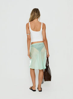 Designed with the Sidori Sheer Midi Skirt Jelly Mint in womens-skirts featuring midi length back view of model wearing Princess Polly