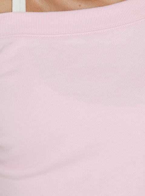 Shop the Wellness Off The Shoulder Jumper Pink womens-jumpers with short length detail Princess Polly