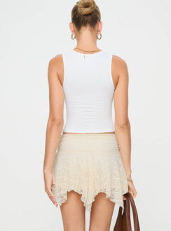 back view of model wearing Princess Polly Lifas Lace Mini Skirt Cream Mini Skirts 